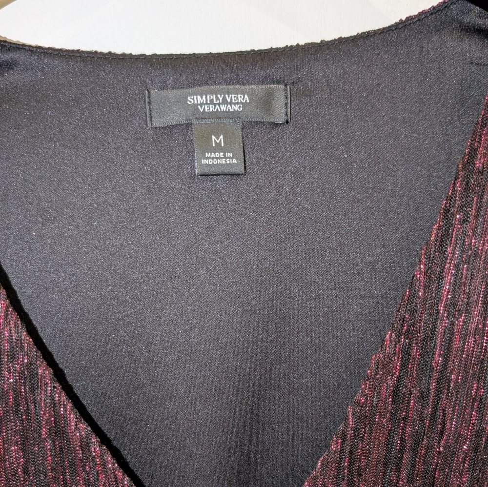 Simply Vera Vera Wang Puff Sleeve Metallic Peplum Blouse Size Medium - Picture 3 of 5